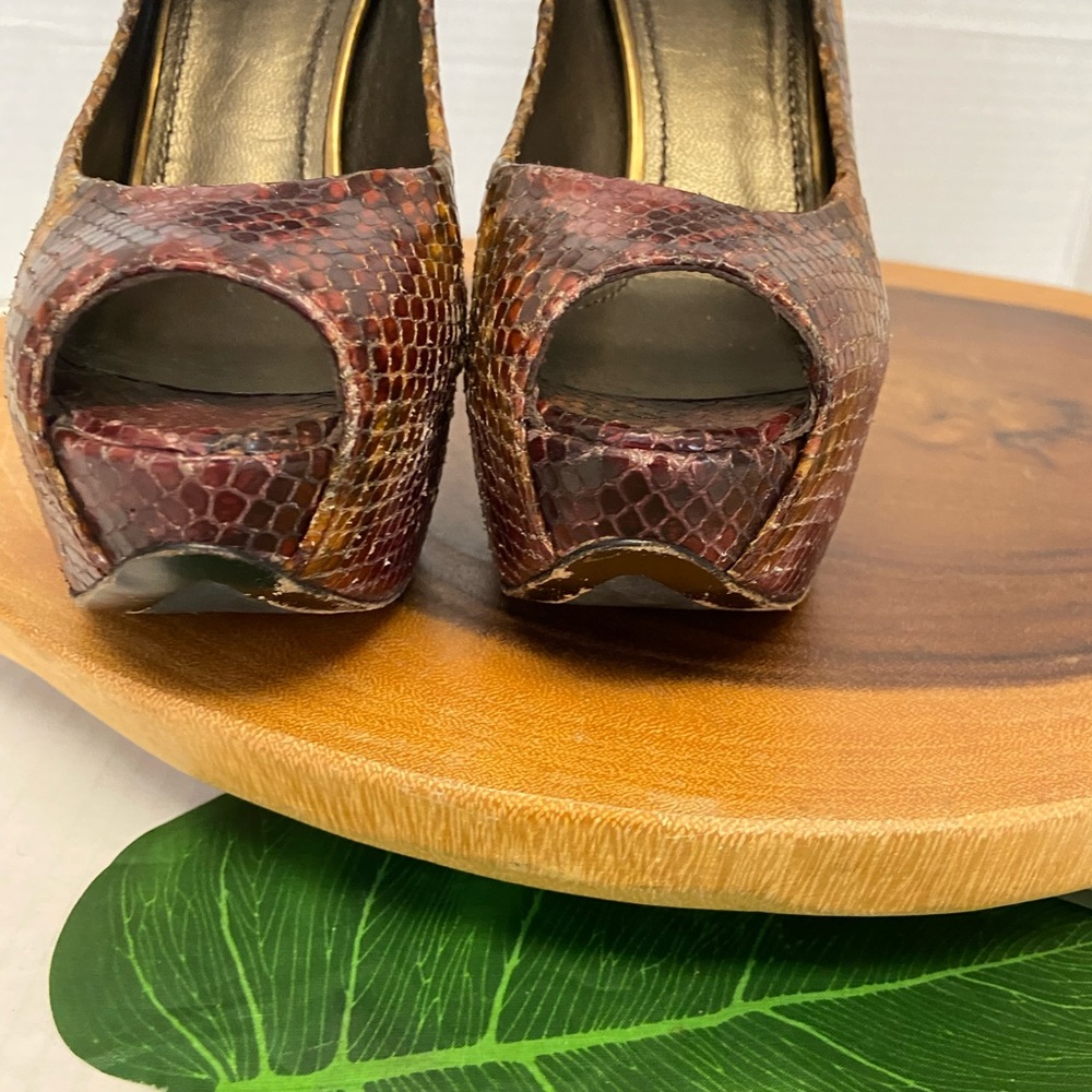 Stuart Weitzman Teal Python Snakeskin Peep Toe He… - image 5